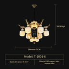 All Copper Jade Chandelier for Villa Living Room, Dining Room - Chinese Style Duplex Copper Lamp