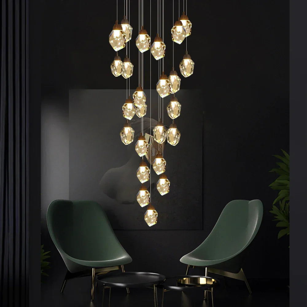 Crystal Chandelier Staircase Pendant Lamp LED Lighting Fixture for Living Room