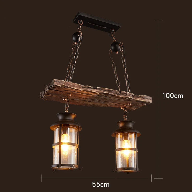 Retro Wood E27 LED Ceiling Chandelier - Industrial Vintage Pendant Lights