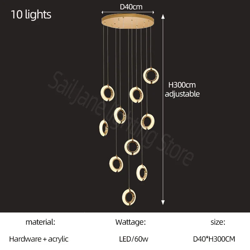 Modern Ring Chandelier for Living Room, Dining Room, Bedroom - Villa Attic Lighting