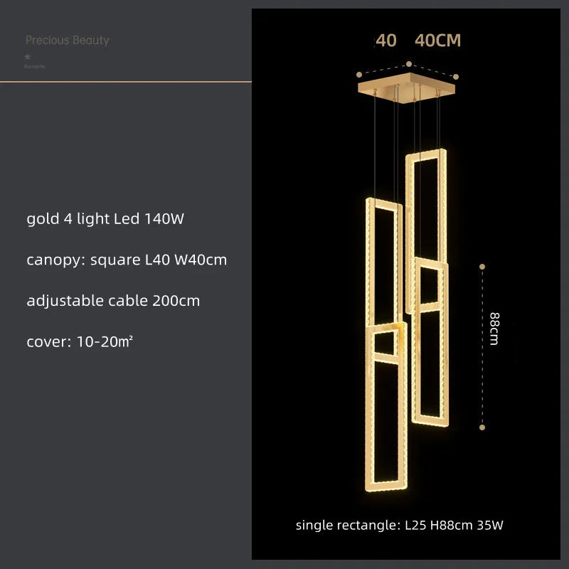 Crystal LED Pendant Light Luxury Stairs Lustre Modern Lighting Fixture