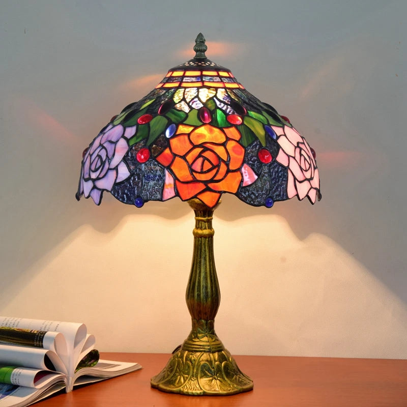 Dragonflys Tiffany Stained Glass Table Lamp Vintage Bedroom Desk Light