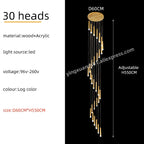 Wooden Chandelier: Modern LED Staircase Hanging Light