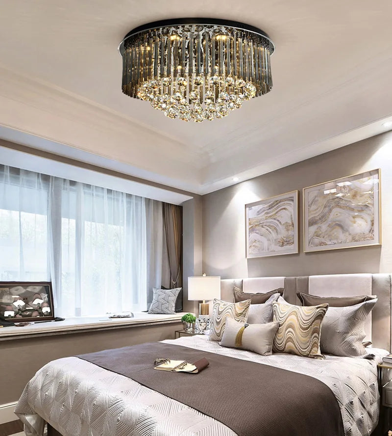 Luxury Crystal Ceiling Lamp: Modern Elevated Round Hanging Lighting for Home