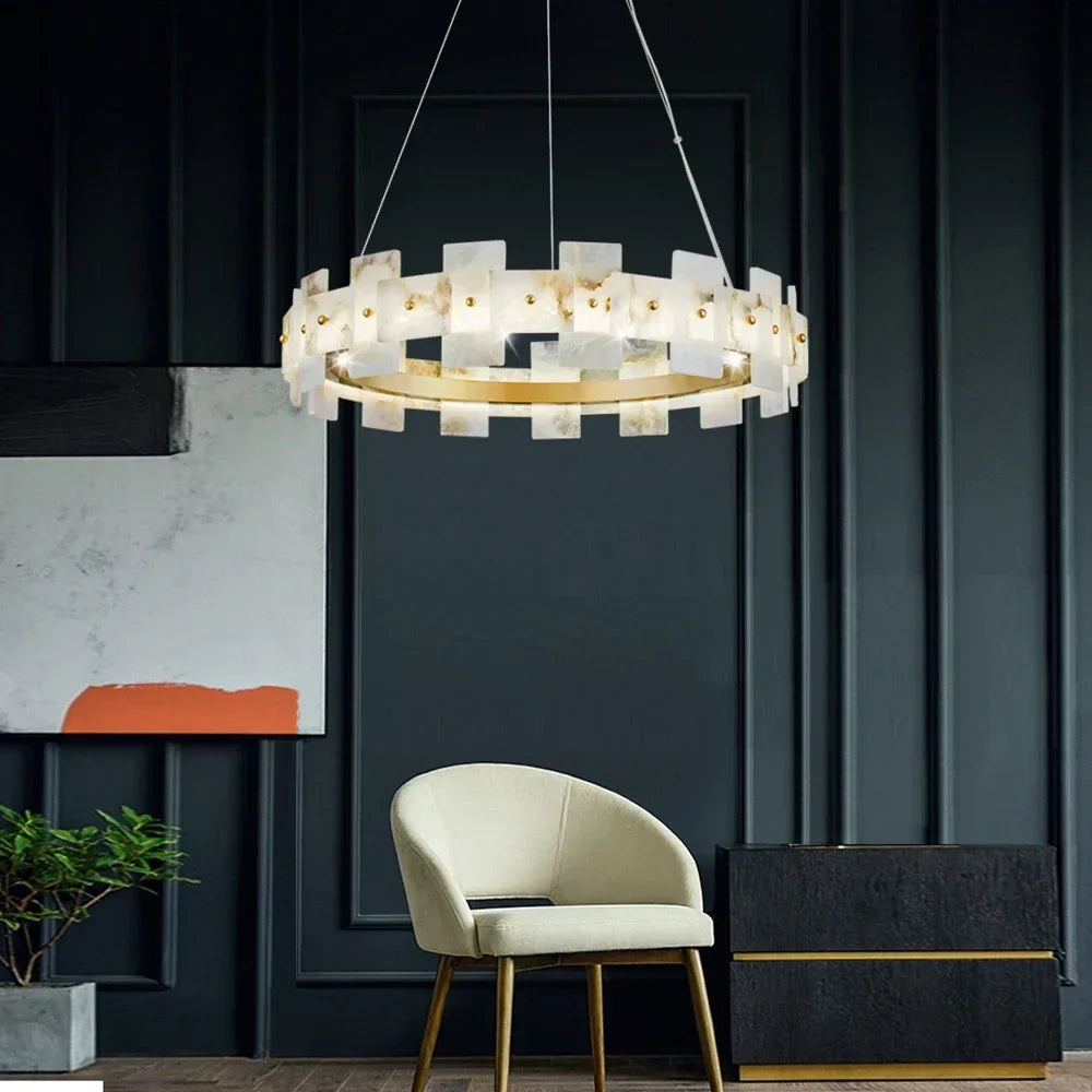 LED Marble Chandelier: Modern Lighting for Living Room, Bedroom, or Restaurant.
