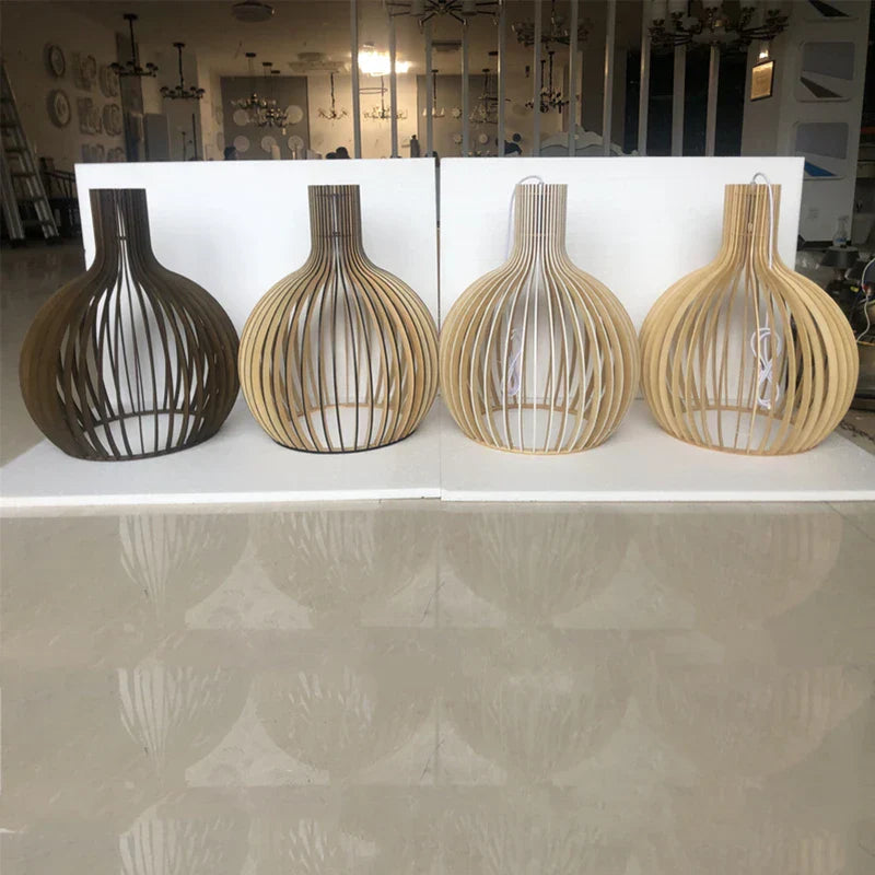 Nordic Wooden Birdcage Pendant Light for Living Room