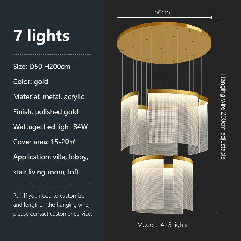 Acrylic LED Chandelier: Modern Light Luxury Dimmable Pendant for Living Room-Elegant Lighting Fixtures