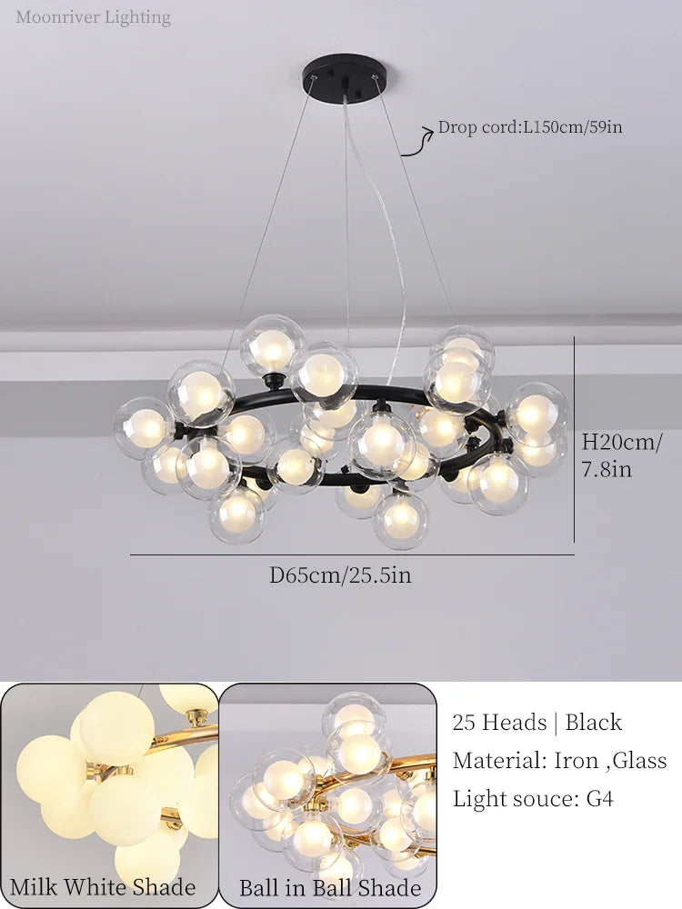 Glass Ball LED Chandelier Modern Pendant Light for Home Decor