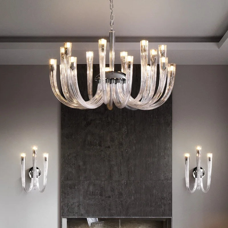 U Shaped Glass Ceiling Chandelier for Luxury Living Room, Villa Parlor, Kitchen - LED Hanging Lamp