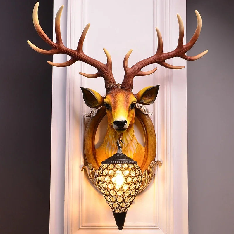 Modern Deer Head LED Wall Sconce Light for Luxury Living Room Decor
