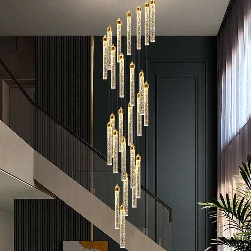 Crystal Chandelier: Elegant LED Staircase Lamp for Deluxe Living Room Decor