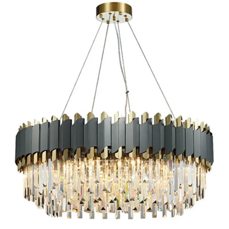 Luxury Crystal Chandelier: Black Golden LED Stainless Steel Pendant