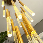 Crystal Led Chandelier for Modern Loft Living Room Staircase, Gold Art Deco Hanging Lamp