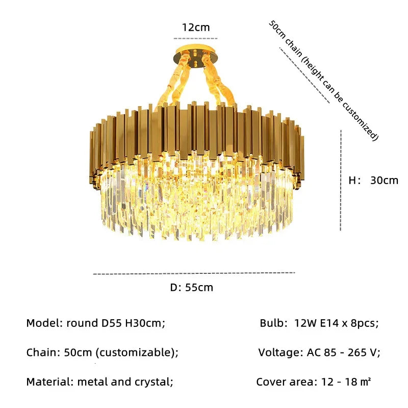 Gold Crystal Chandelier: Modern Luxury LED Pendant Lights for Living, Dining, Bedroom Decor