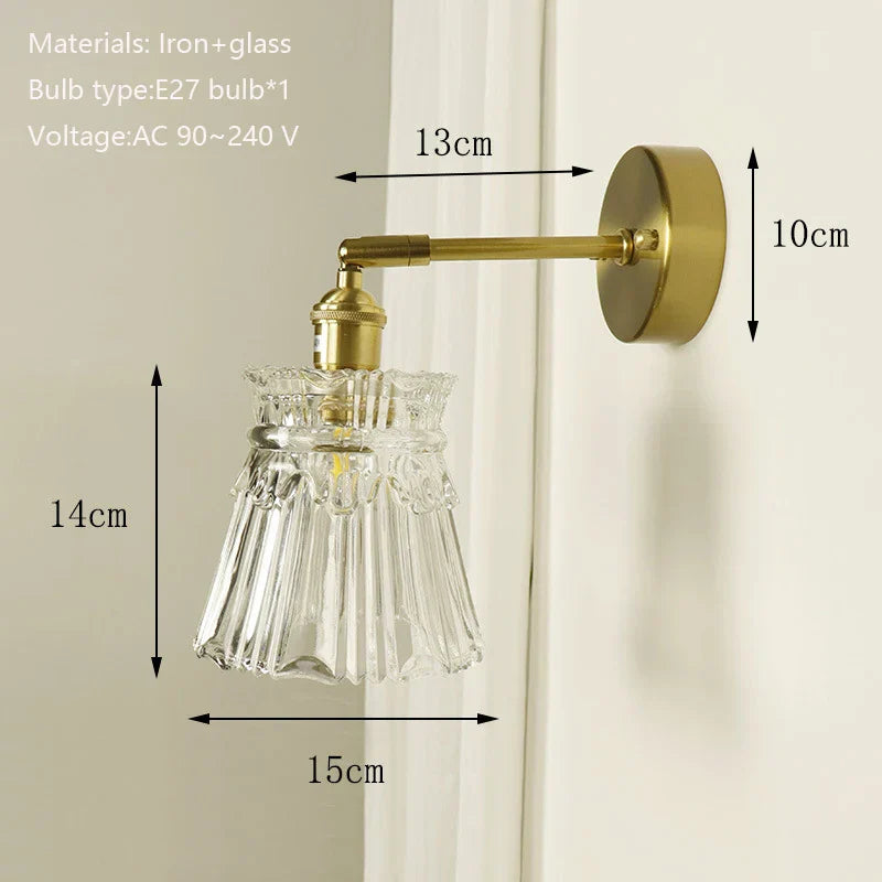 Brass Mirror Wall Sconce with Glass Shade for Bedroom and Living Room