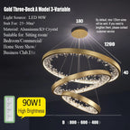 Crystal LED Chandelier Circle Hanging Lamp - Modern Luxury Dimmable Lighting