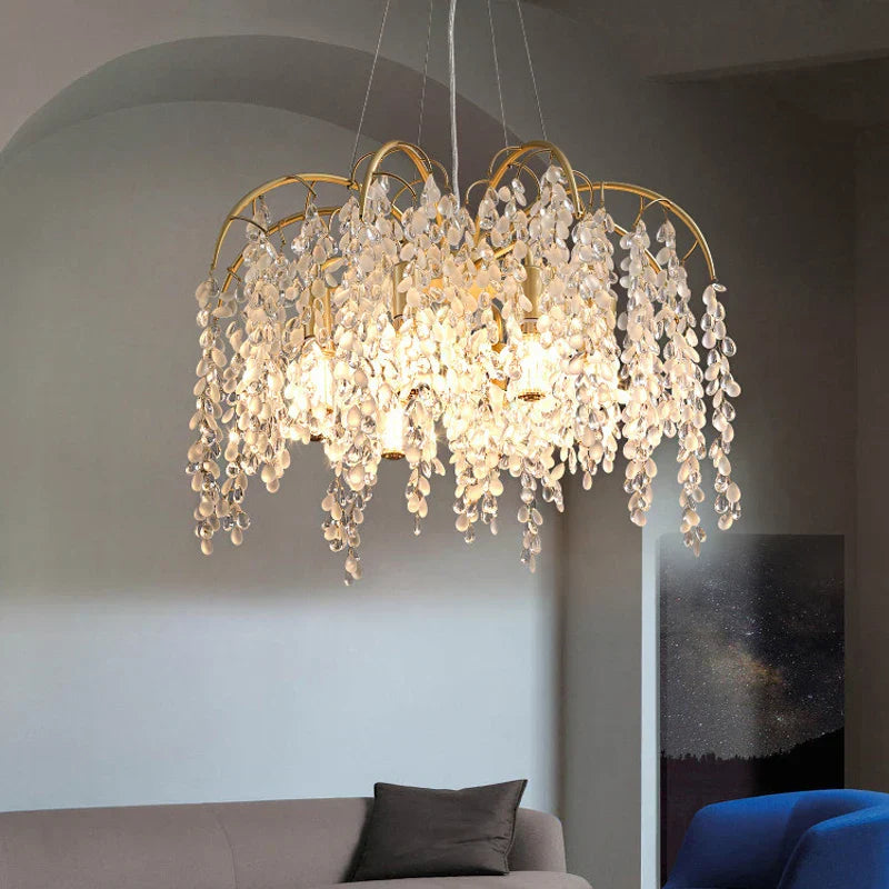 Crystal Led Chandelier Golden Luxury Living Room Ceiling Lamp