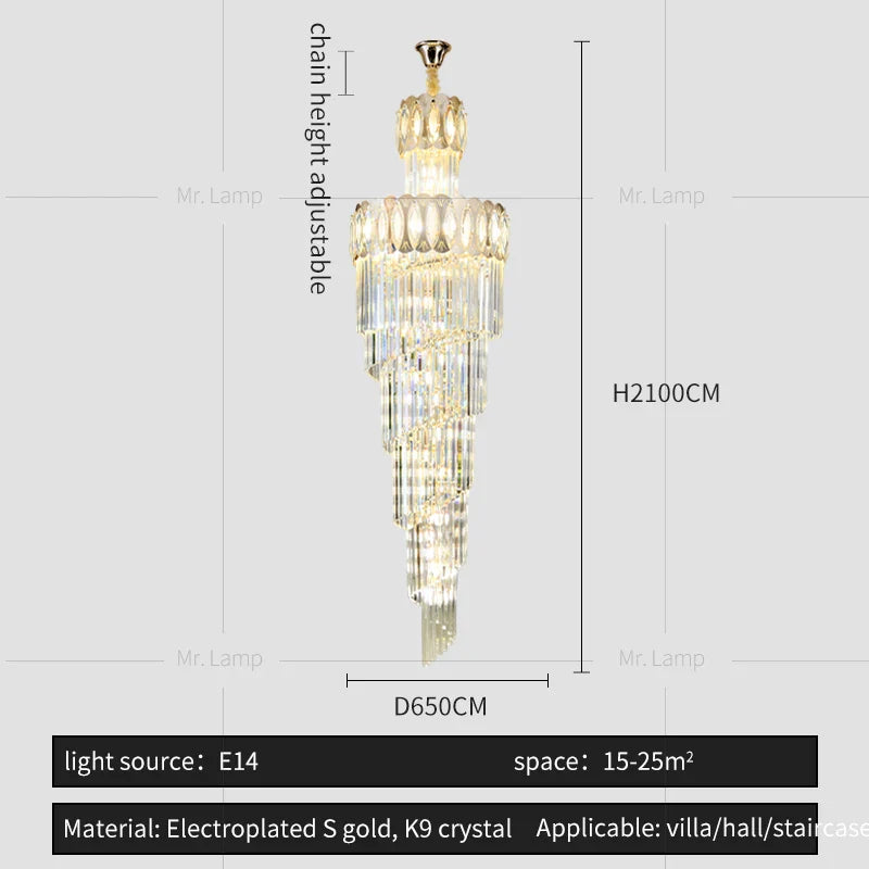 Villa Stair Chandelier: Luxury Post-modern Pendant Light for Hotel Lobby