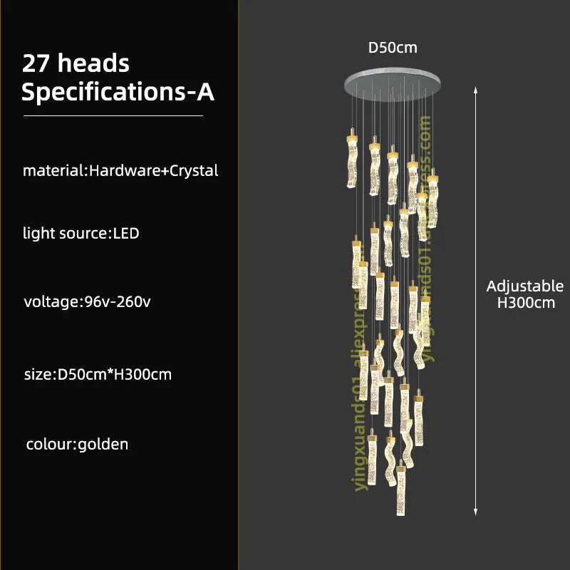 Modern LED Crystal Chandelier for High Ceilings