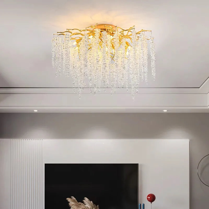 Crystal Branch Chandelier: Elegant French Style Ceiling Light for Living & Dining Room