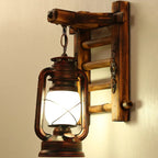 Vintage Industrial Wall Sconce Wooden Kerosene Lamp for Cafe Bar Decor