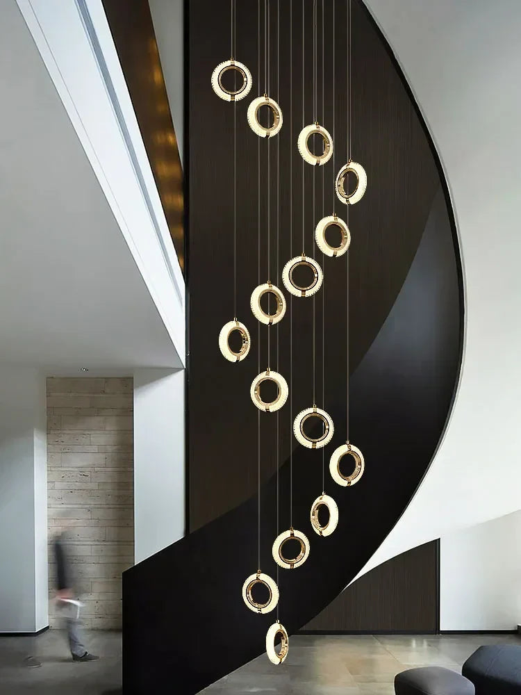 Luxury Crystal LED Chandelier Staircase Ceiling Lamp - Gold Modern Round Hanging Light