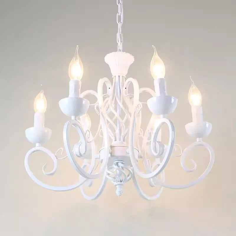 White Farmhouse Chandelier 6 Lights Modern French Country Dining Room Candle Chandelier