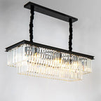 Gold Black Metal LED Chandelier with K9 Crystal - Retro Square Chain Pendant Lighting