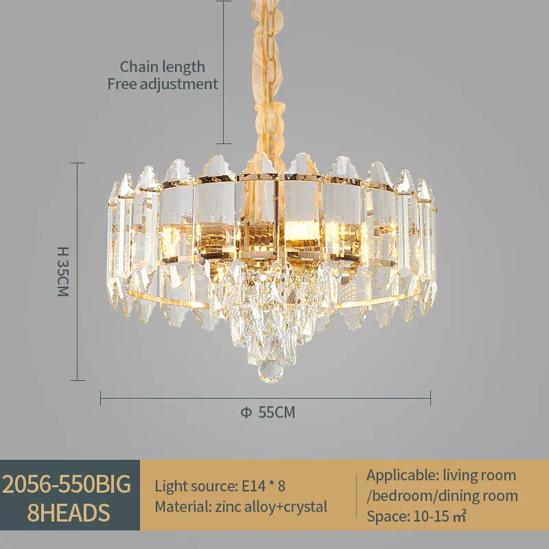 Crystal Chandelier: American Luxury LED Pendant for Living Room, Dining Room, and Bedroom
