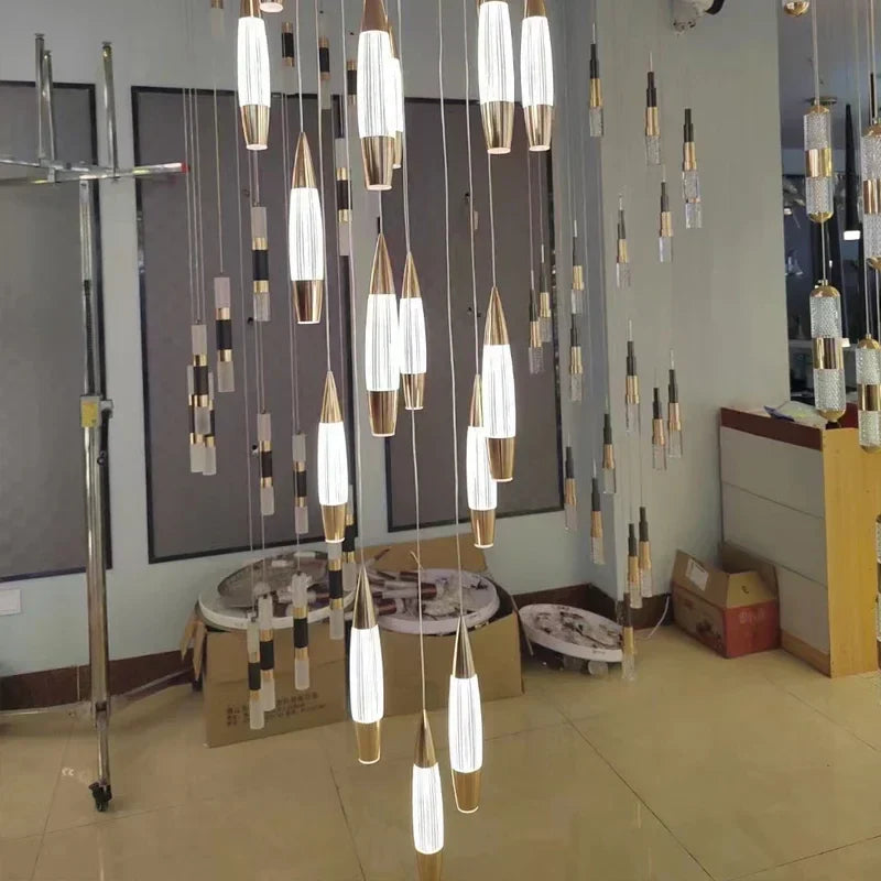 Modern Duplex High-rise LED Chandelier in Black Gold