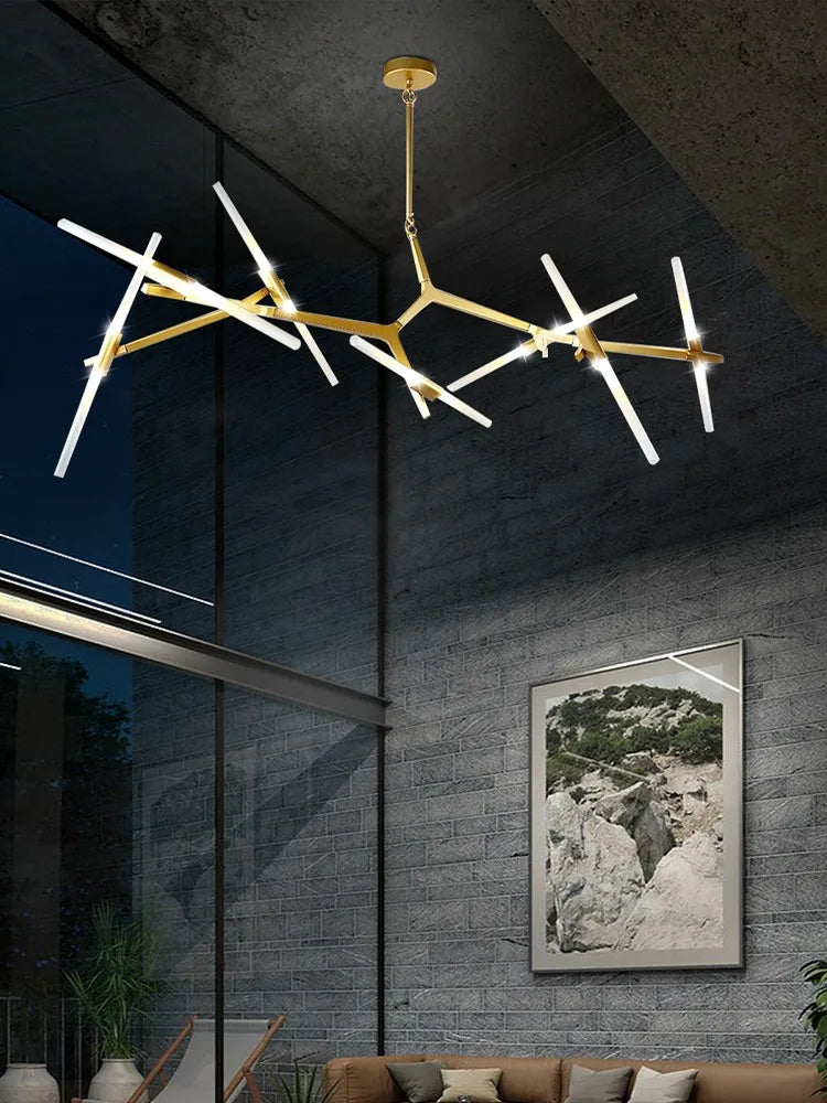 Gold Branch LED Chandelier for Duplex Villa Staircase - Modern Indoor Lighting