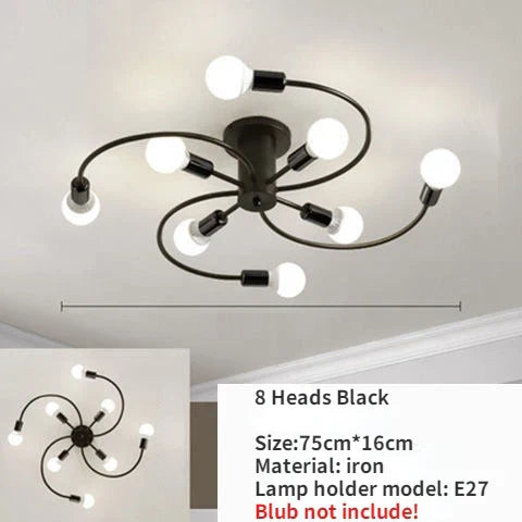 Retro Iron Fan Ceiling Chandelier with 8 Sockets for Home Decor