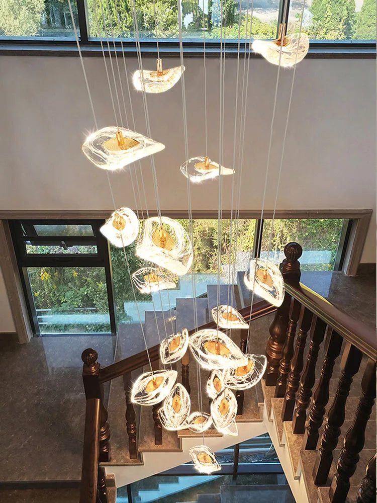 Crystal Glass Staircase Chandelier: Modern Nordic Luxury Living Room Lighting