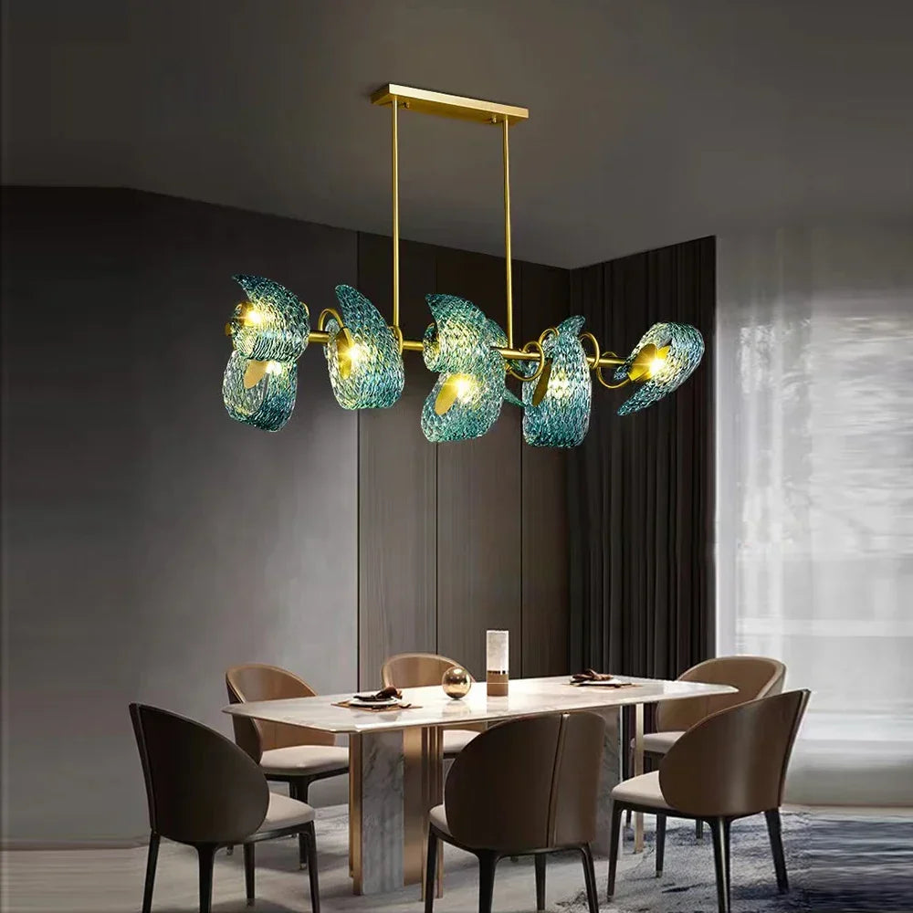 Peacock Leaf LED Copper Ceiling Chandelier for Living Room Décor