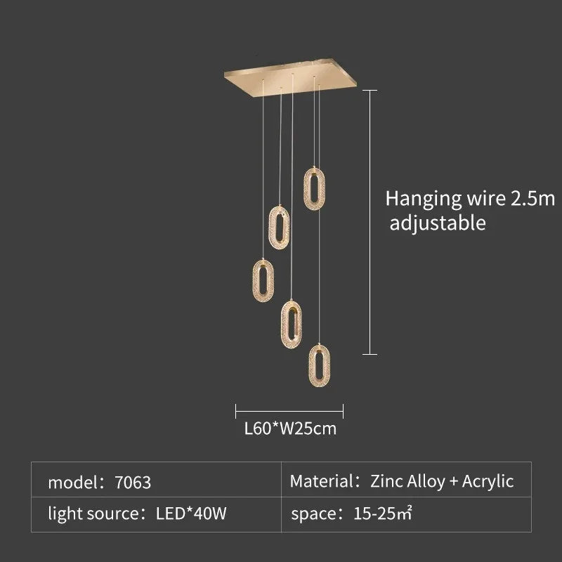 LED Chandeliers: Luxury Staircase Pendant Lamps, Long Hanging Gold Fixture