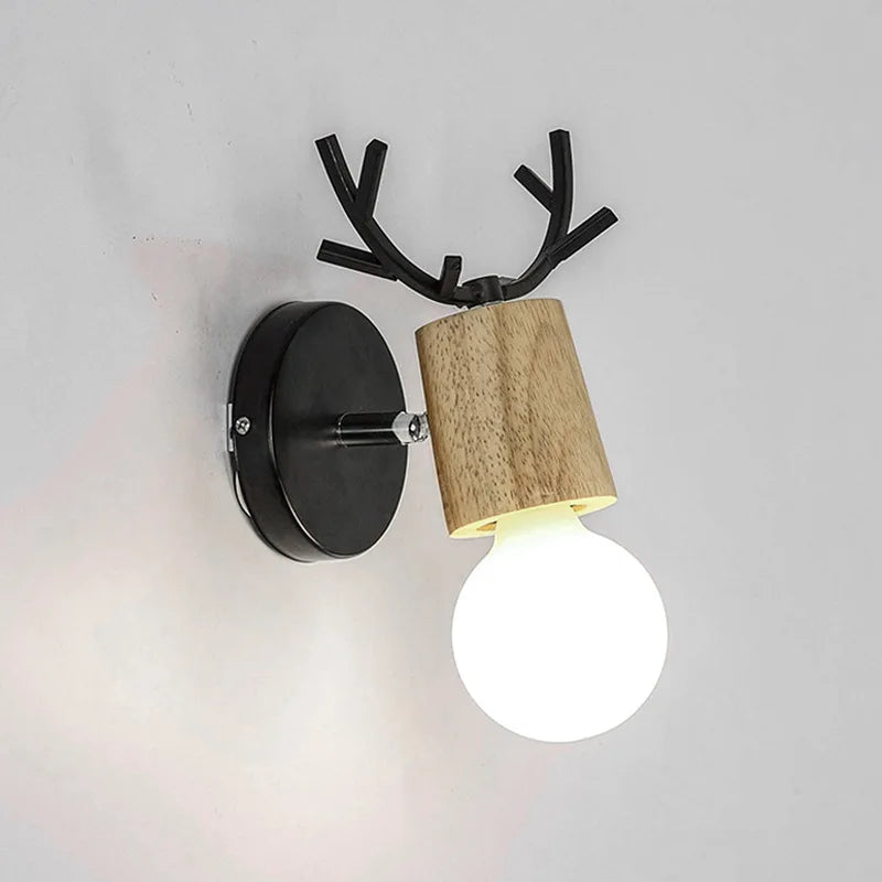 LED Antlers Wall Lamp Wooden Nordic Vintage Modern Loft Bedroom Lighting E27