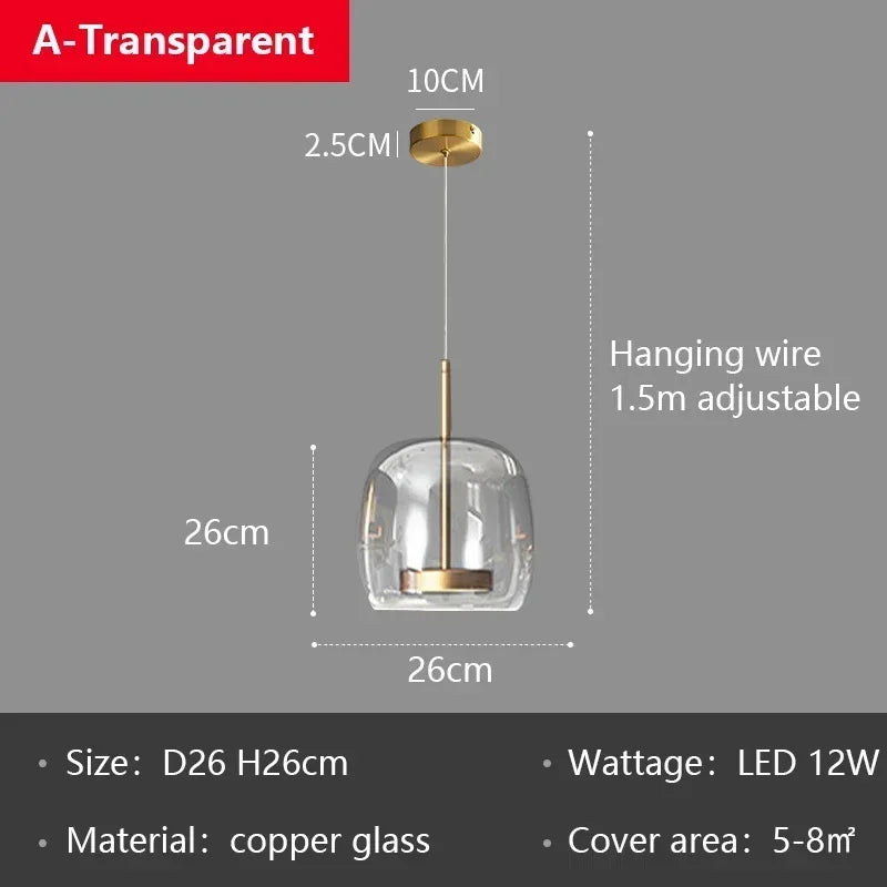 Nordic Glass LED Pendant Lights Copper Chandeliers for Home Decor