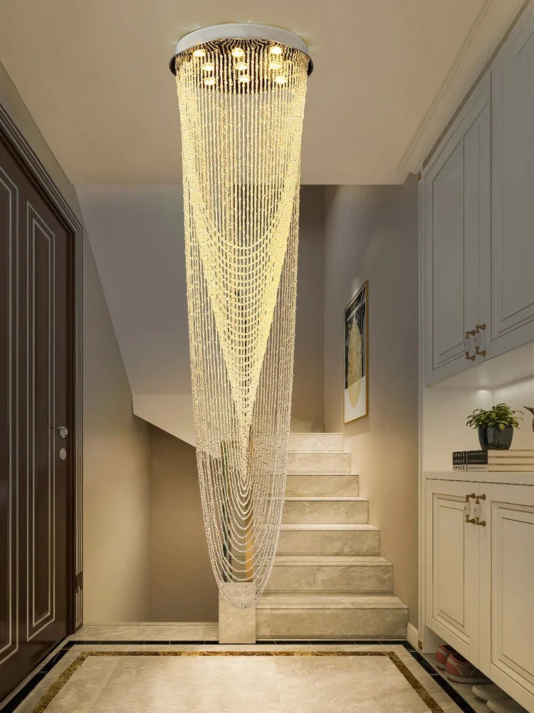 Crystal Rotating Chandelier for Duplex Villa Living Room, Modern Loft Design
