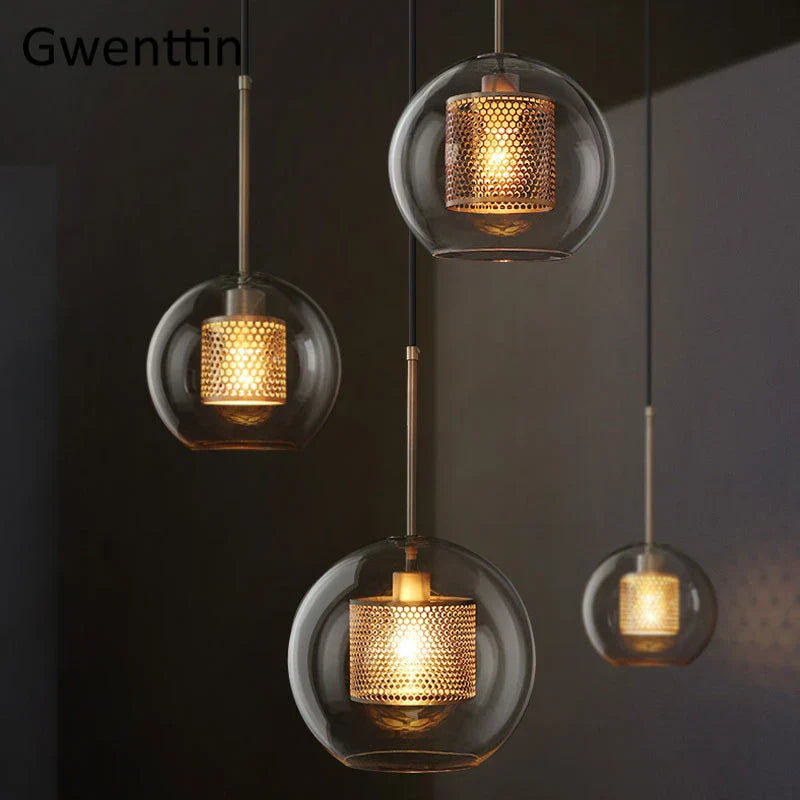 Nordic Glass Pendant Light | Modern Kitchen Dining Hanging Lamps | Industrial Loft LED Fixture