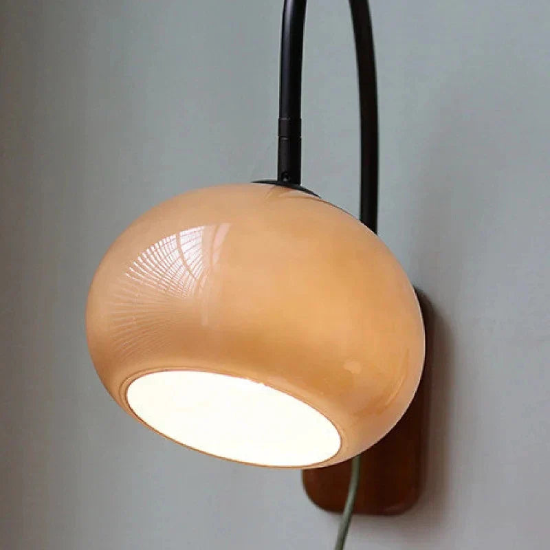 Retro Glass Wall Lamp Wood Bedroom Living Room Decor