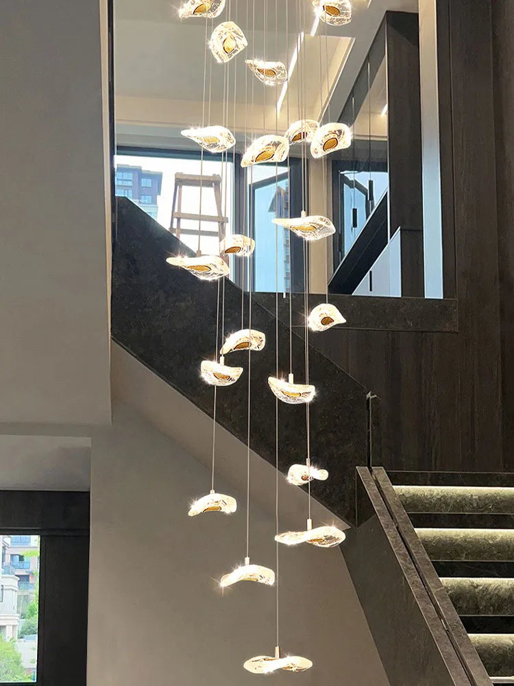 Crystal Glass Staircase Chandelier: Modern Nordic Luxury Living Room Lighting