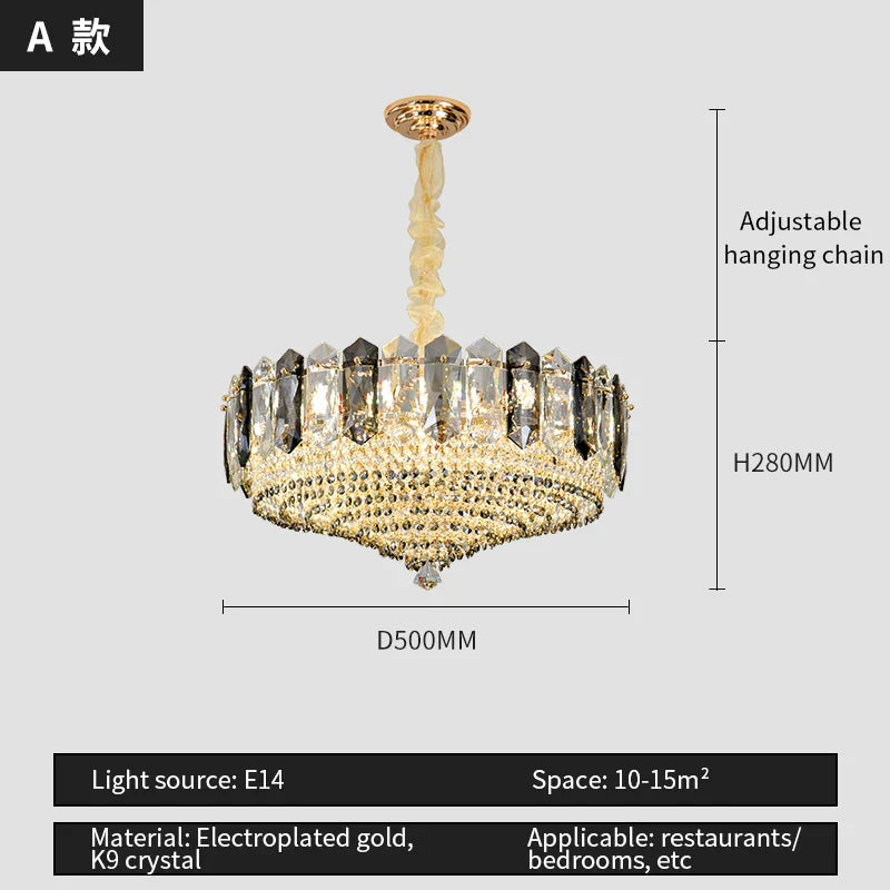 Crystal Duplex Villa Chandelier Hall Light - Luxe Living Room Middle Floor Lamp