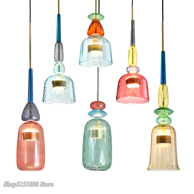 Nordic Glass Candy Pendant Lights for Living Room Bedroom Children Decor