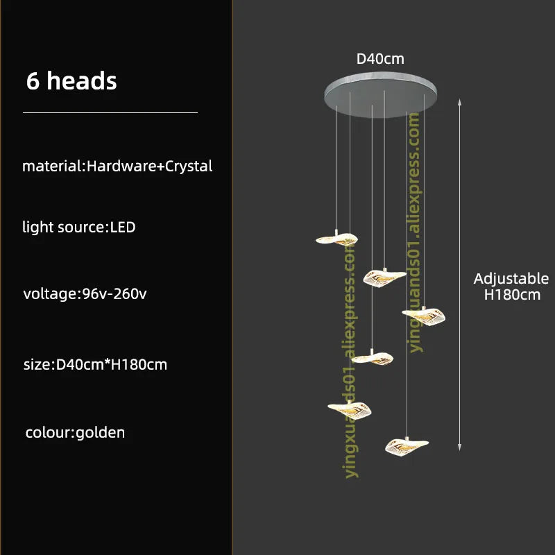 Crystal Glass Staircase Chandelier: Modern Nordic Luxury Living Room Lighting