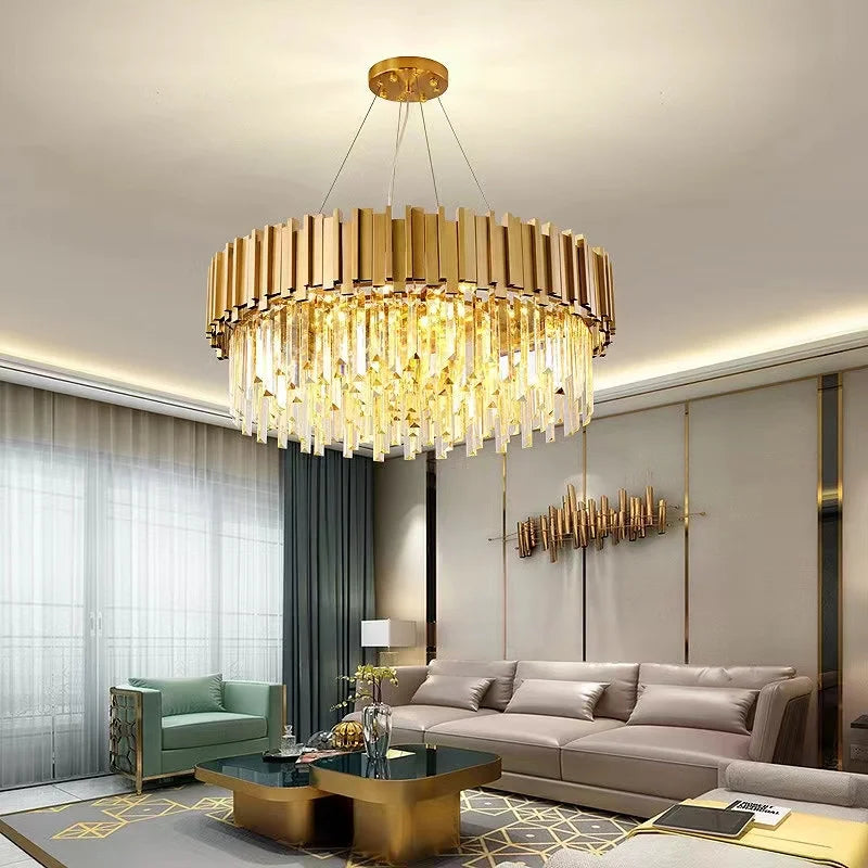 Crystal LED Chandelier: Adjustable Metal Hanging Lamp for Living Room, Dining, Bedroom