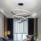 Modern Black LED Rings Circle Ceiling Pendant Chandelier for Living Room