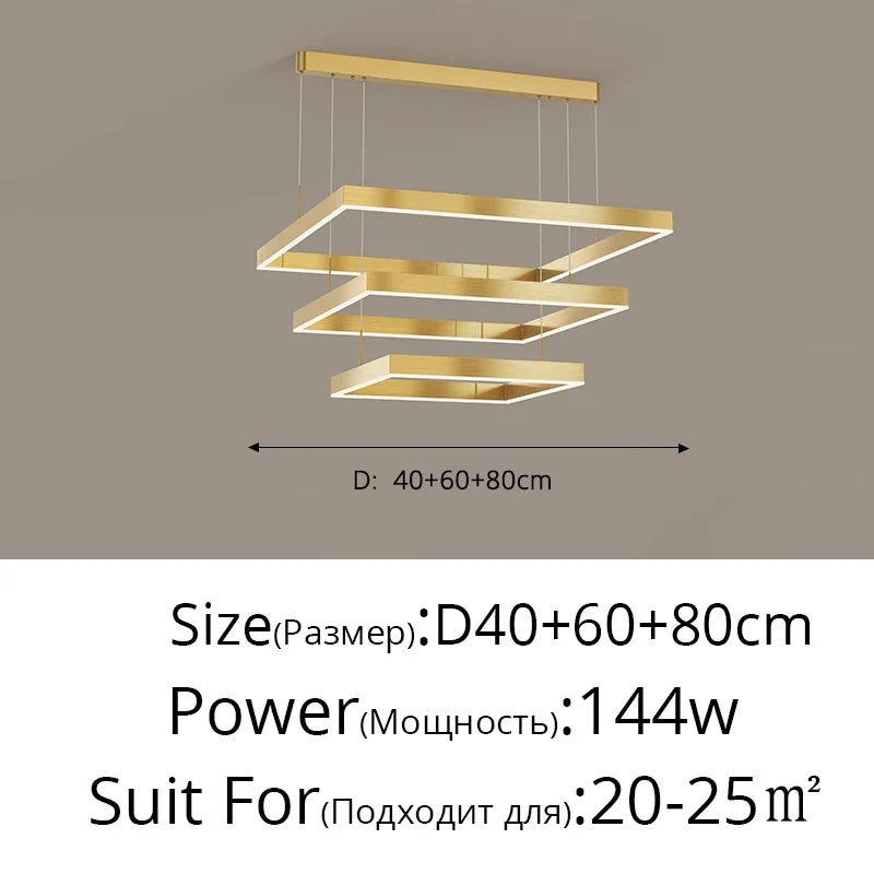 Nordic Minimalist LED Square Chandelier for Living Dining Bedroom - Luster Lighting