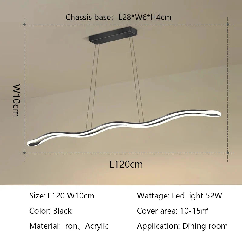 Modern Wave LED Chandelier for Dining Room and Bar Lighting