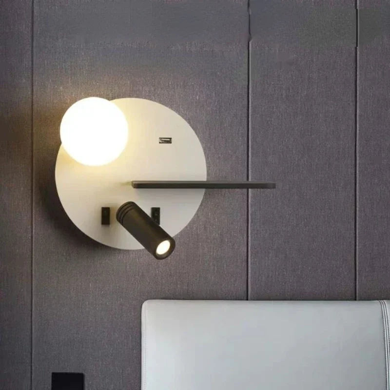 Modern LED Reading Wall Lamp with USB Charging, Nordic Sconce Light for Hotel Bedroom