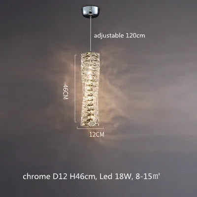 Modern Crystal Pendant Light Dimmable Remote Control Luxury Steel LED Lamp